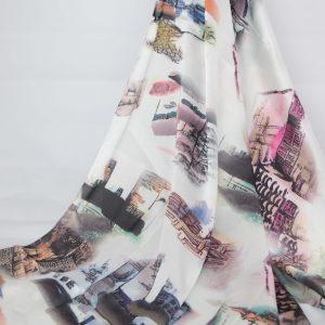 Buildings on Silk and Cashmere Scarf/Shawl