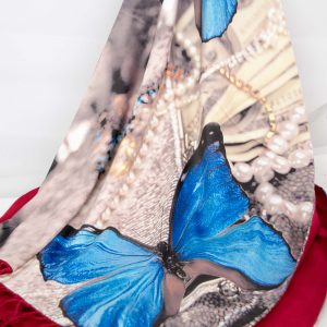 Butterfly on Silk and Red Cashmere Scarf/Shawl
