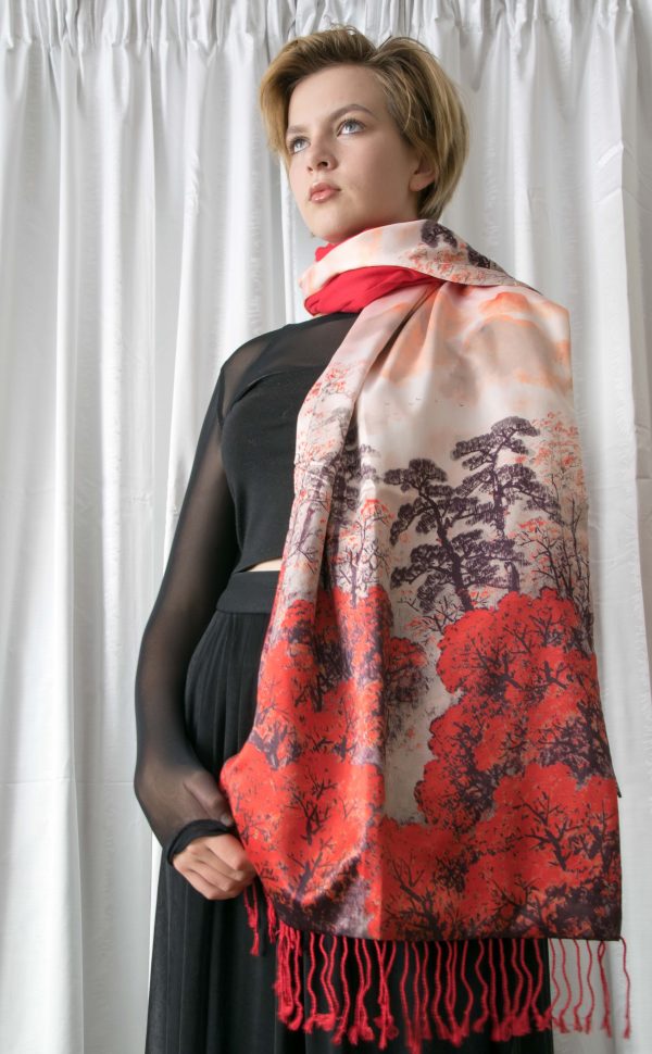 Autumn Leaves on Silk and Cashmere Scarf/Shawl - Image 2