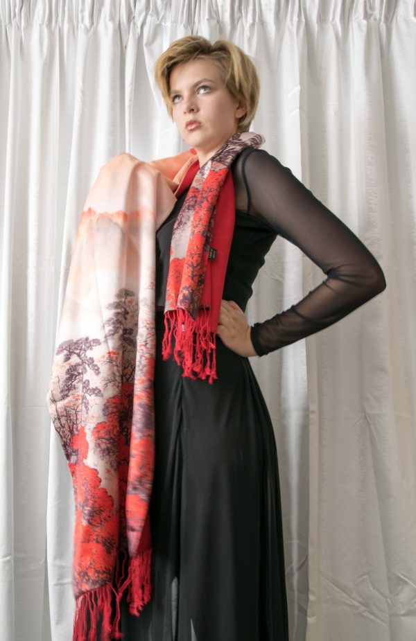 Autumn Leaves on Silk and Cashmere Scarf/Shawl - Image 3