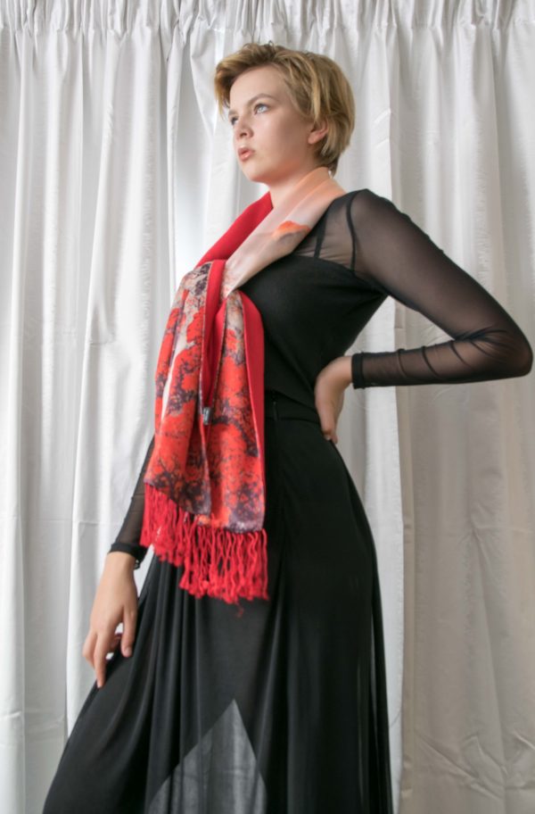 Autumn Leaves on Silk and Cashmere Scarf/Shawl - Image 4